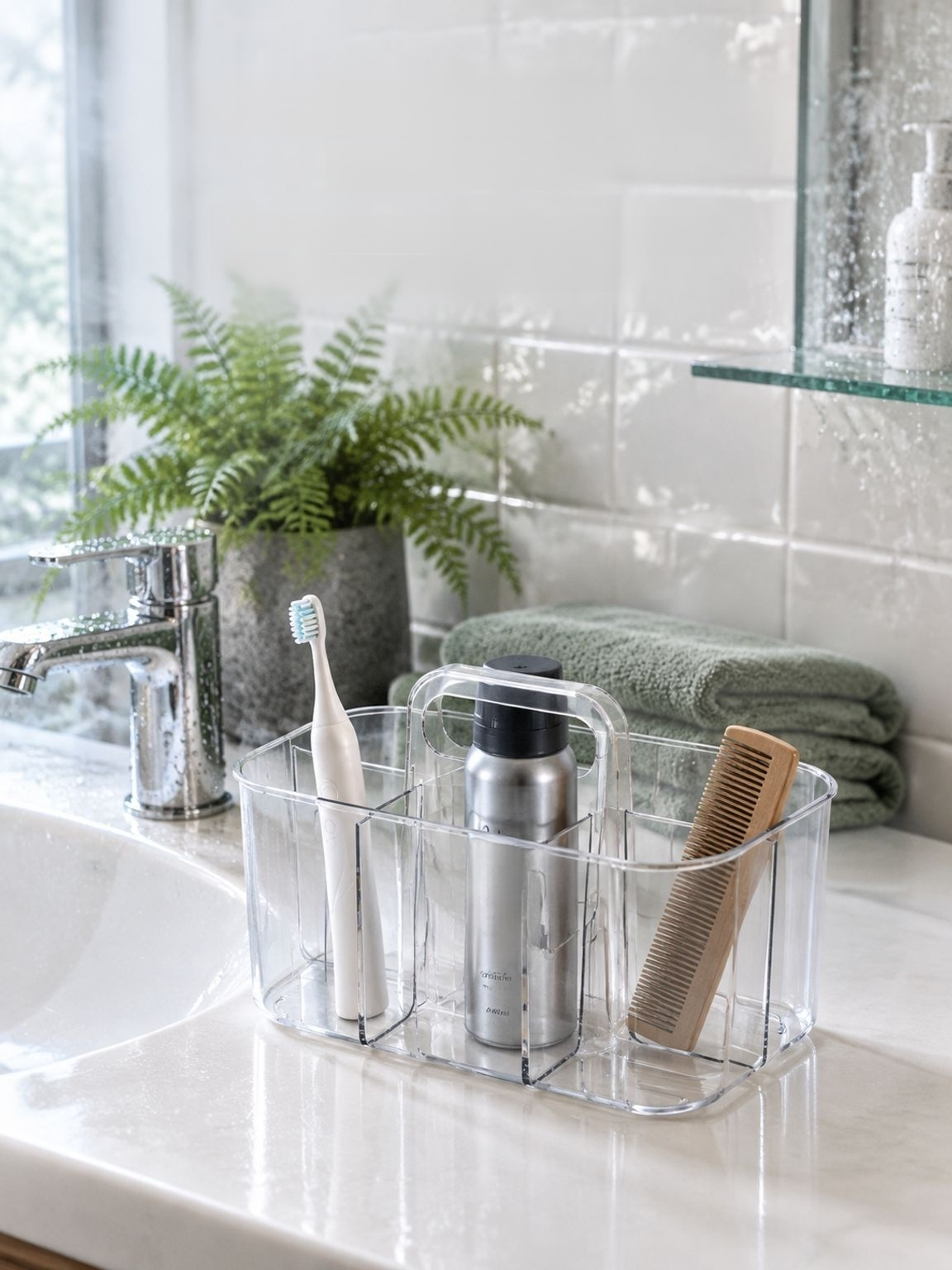 Handheld organizer basket for neatly storing small household items and supplies