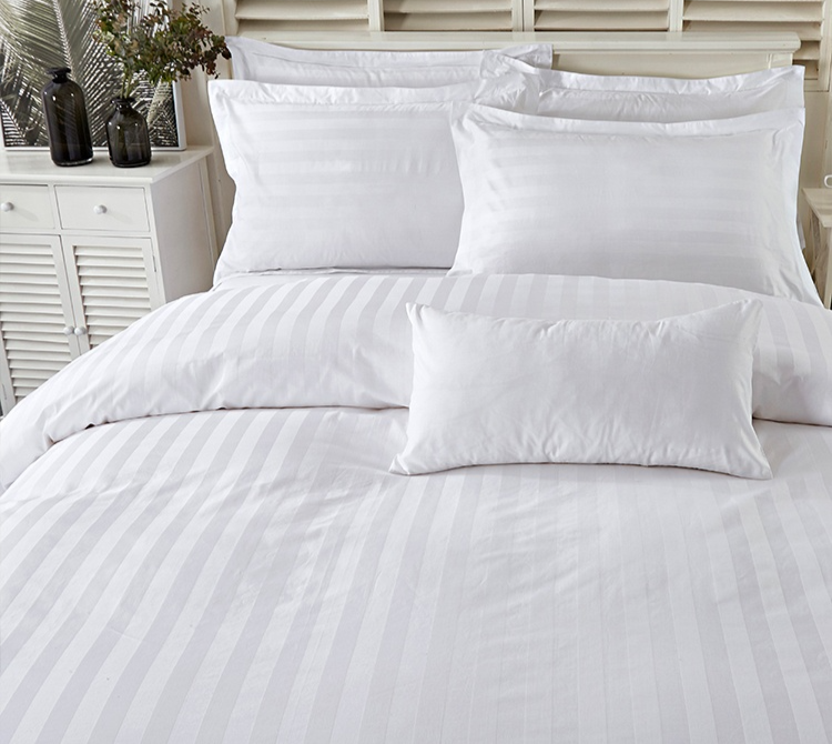 コットン サテンストライプ ベッドシーツ タイタンホテル クイーン