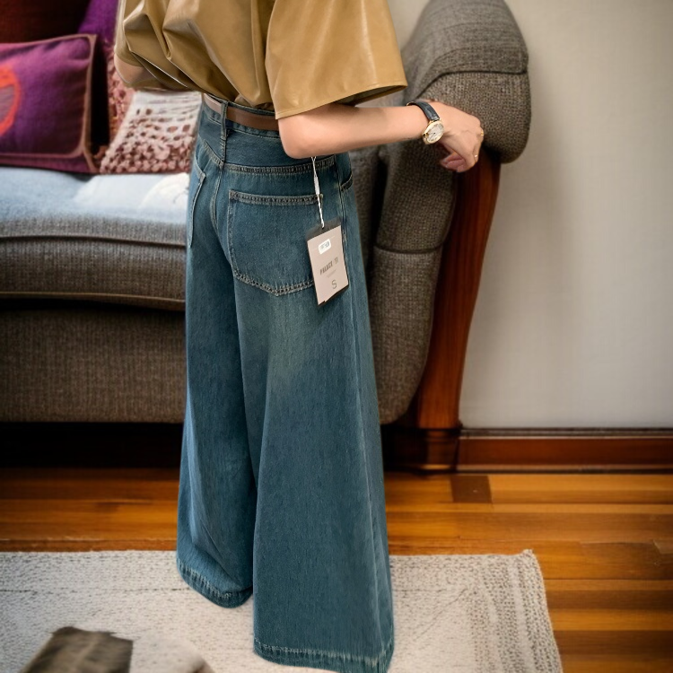 여성 와이드 데님 일자 팬츠 배라인 몸매 가림 하이웨스트 와이드 팬츠 처짐 작은 키 빈티지 팬츠