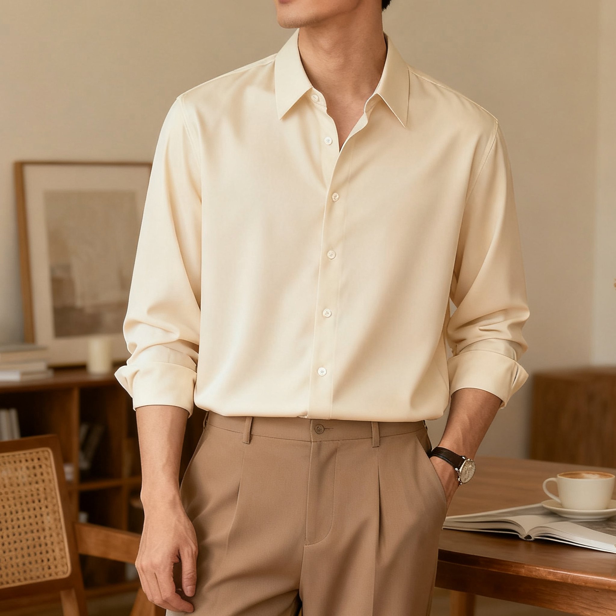 신사 스타일 남성 긴팔 셔츠