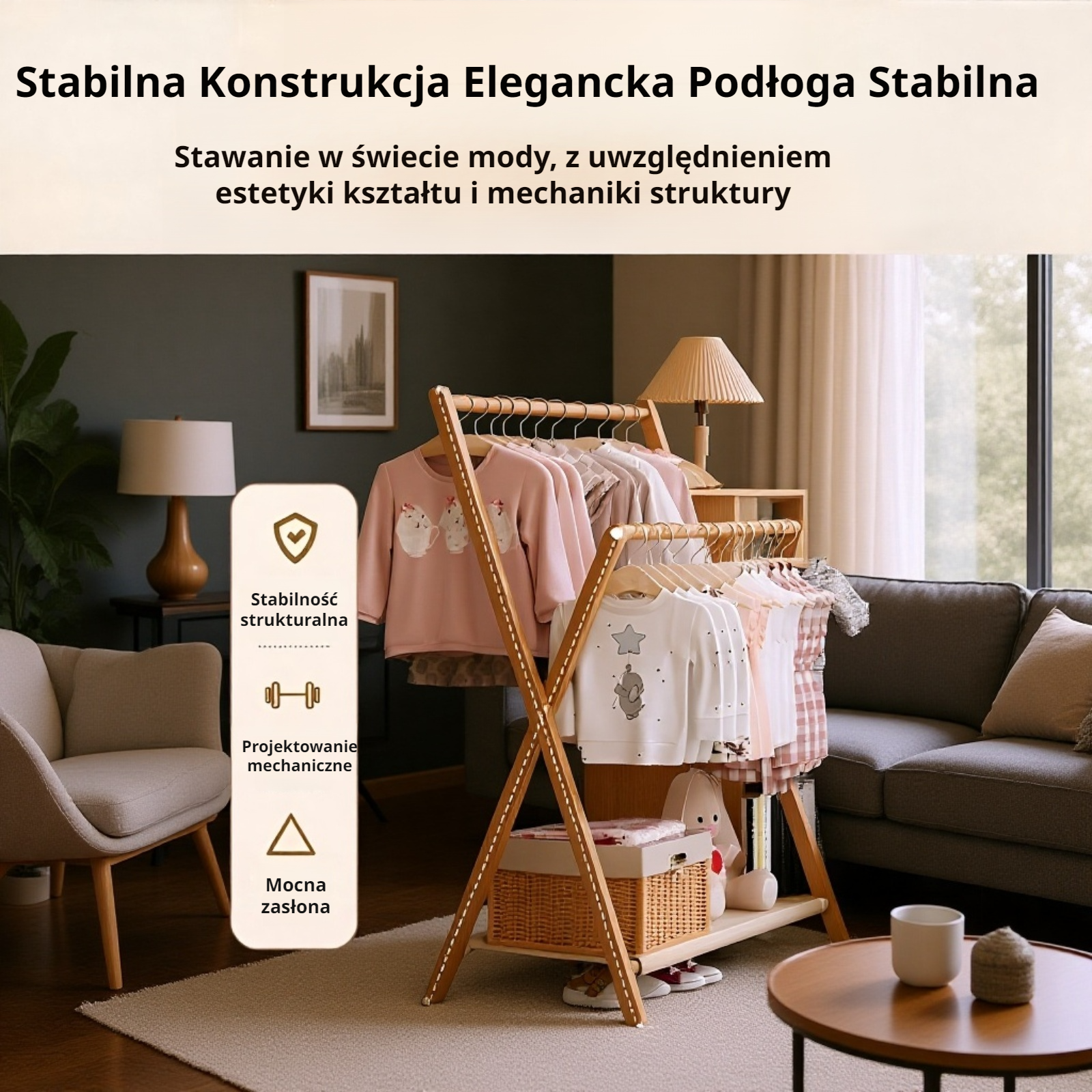 Wieszak na ubrania z drewna bambusowego – zbliżenie