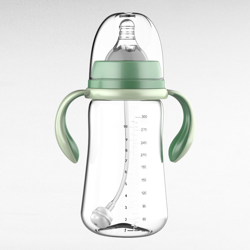 二色ハンドル広口ベビーフィーディングボトル（滑り止め設計）