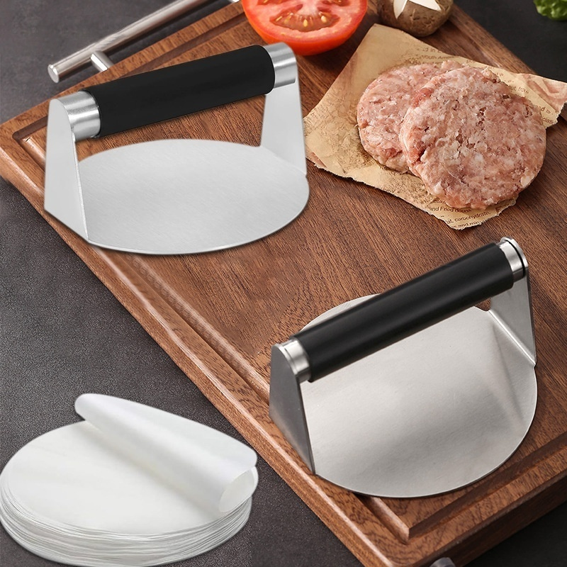 不銹鋼圓形漢堡壓肉器手動矽膠柄壓餅器