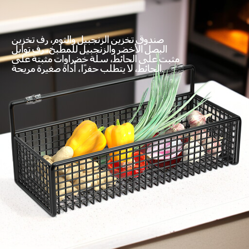 رف تخزين معلق للبصل والثوم والزنجبيل، سلة خضروات على الحائط، منظم توابل بدون تثقيب