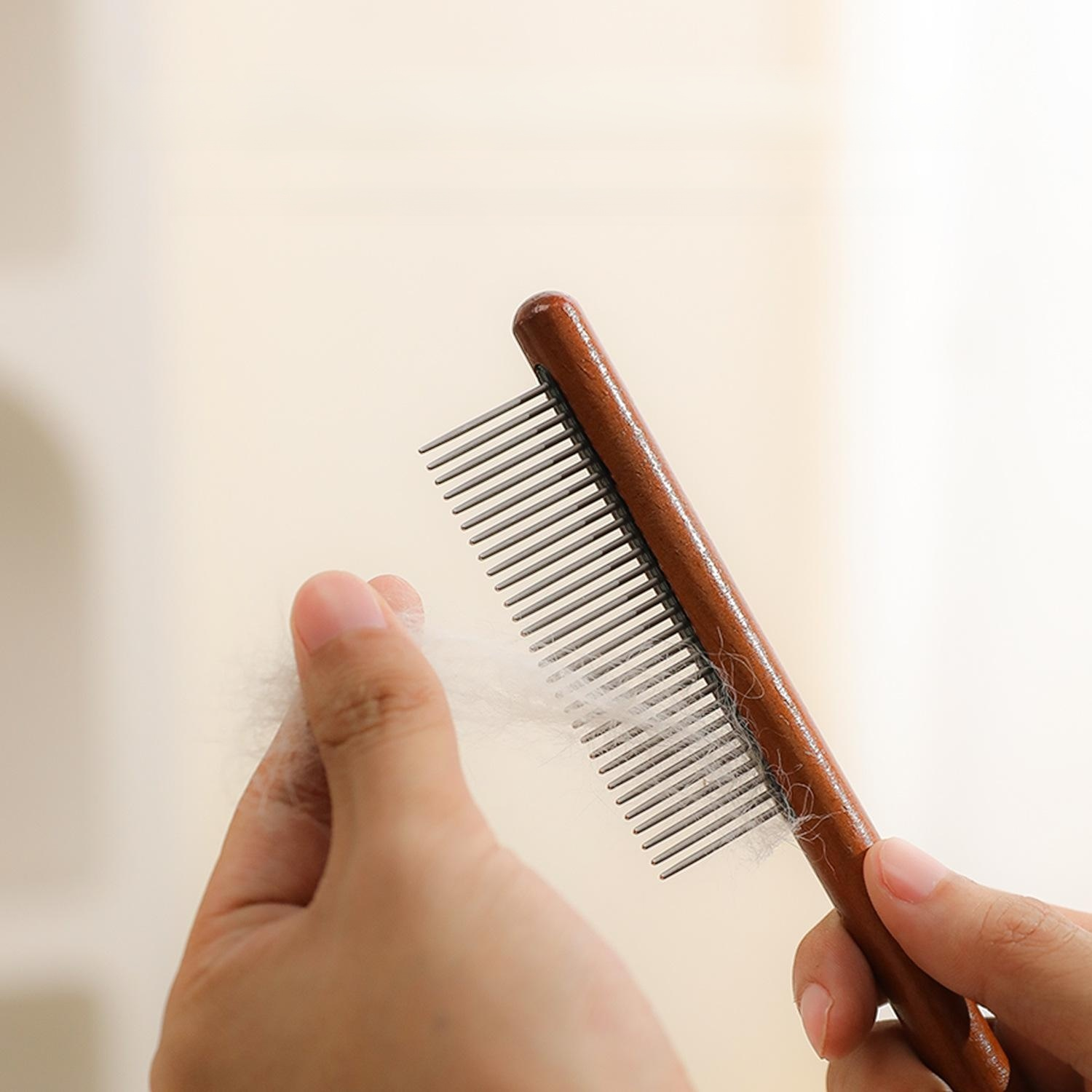 Dog Comb with Solid Wood Handle