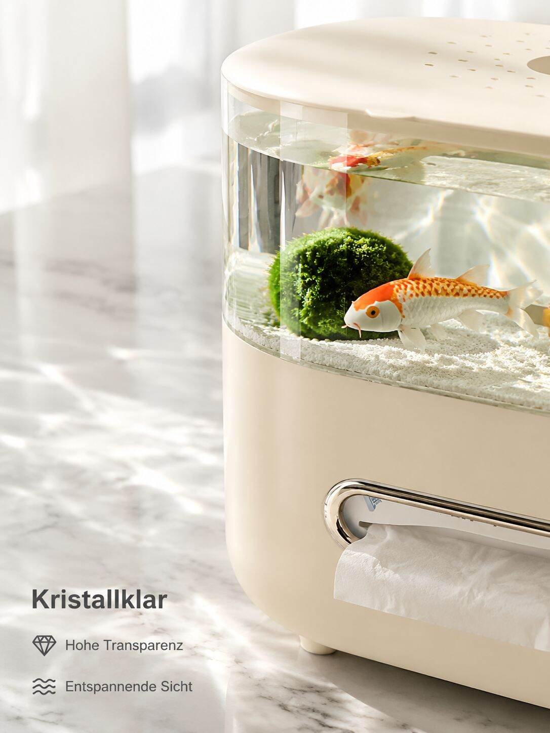 Multifunktionale Deko mit doppellagiger Taschentuchbox und sichtbarem Aquarium