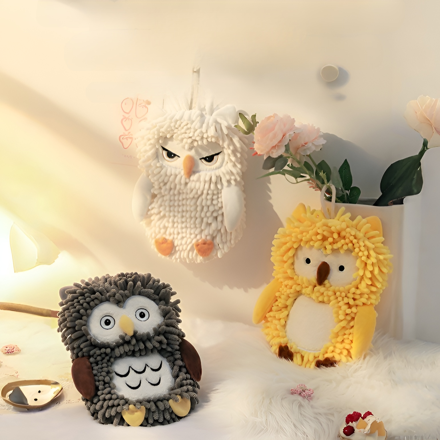 Cute Owl Chenille Hand Towel