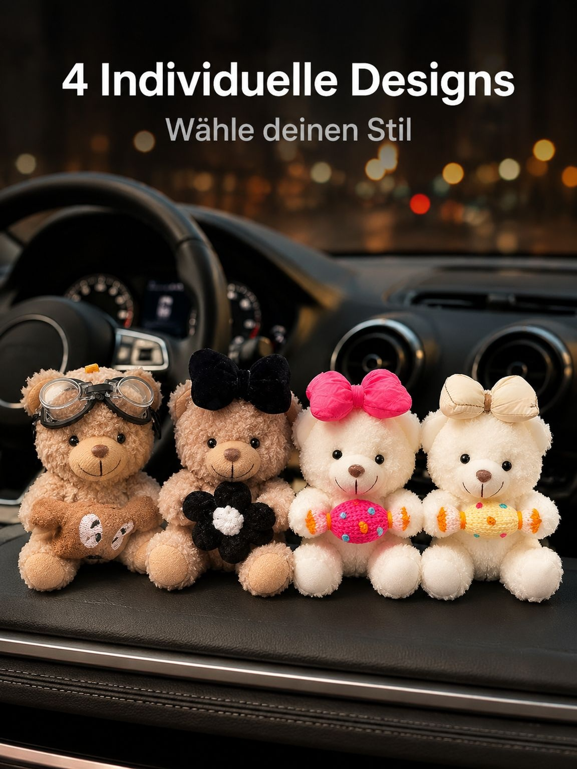 Niedlicher, bärenförmiger Schalthebel, Lenkrad und Scheibenwischerarm als dekoratives Ornament