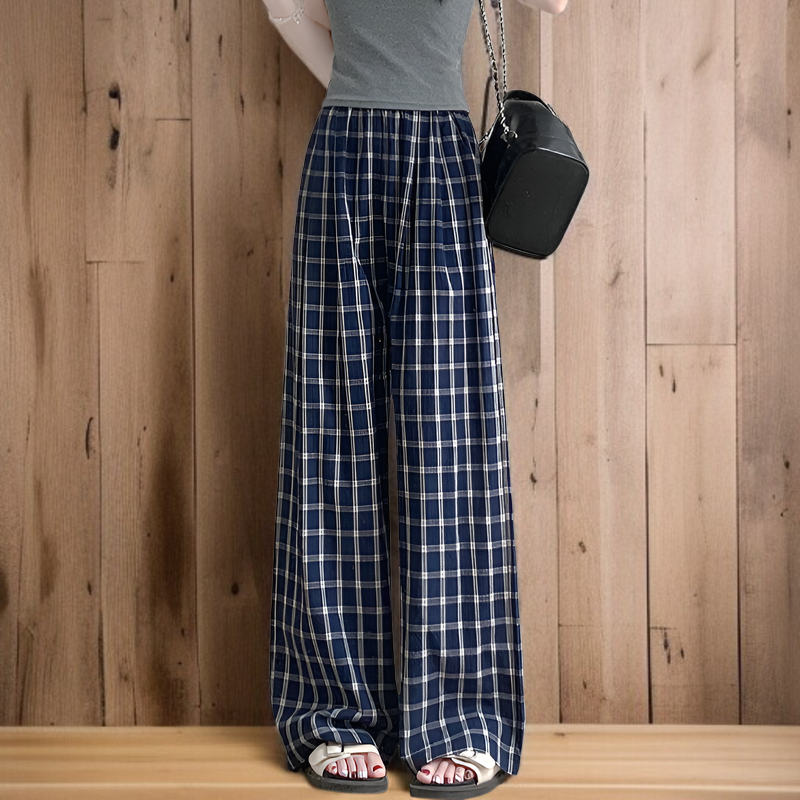 ハイウエストラフ感チェック柄ワイドパンツ