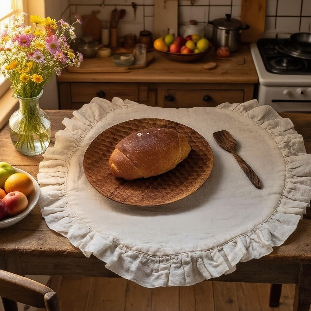 접시와 컵을 올린 원형 단열 쿠션 활용 예시