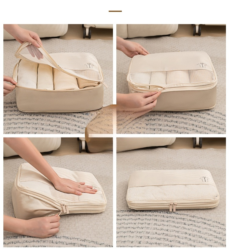 การจัดเก็บของเดินทาง1ชุดก็ได้ กระเป๋าเก็บของบีบอัดแบบ6อย่าง