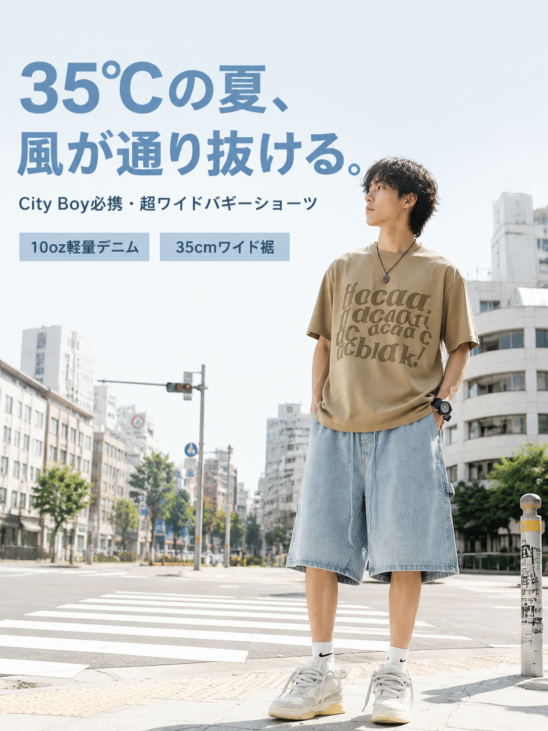 夏のゆったりデニムハーフパンツ メンズ日本系五分丈