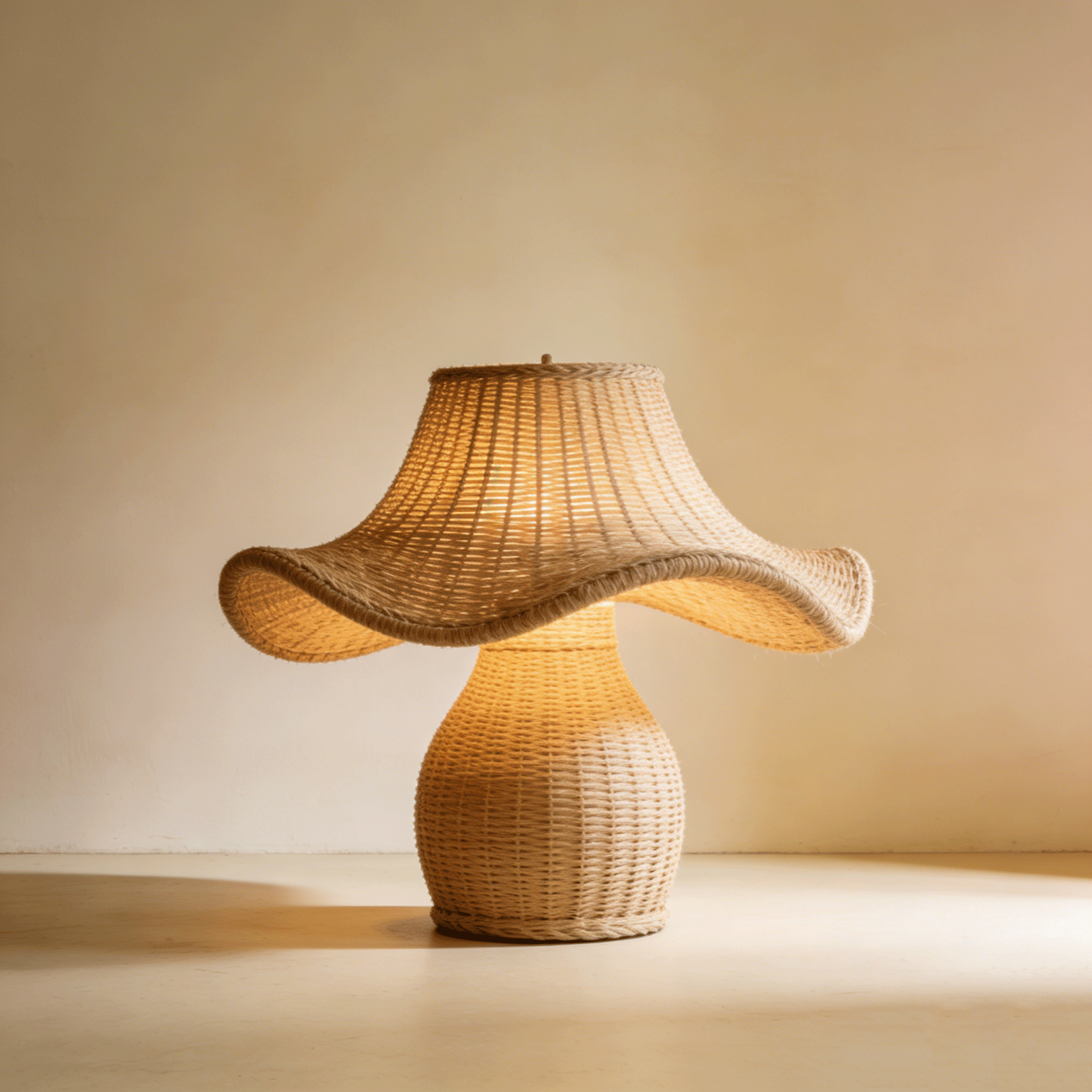 โคมไฟตั้งโต๊ะหวายทำมือสไตล์วินเทจ