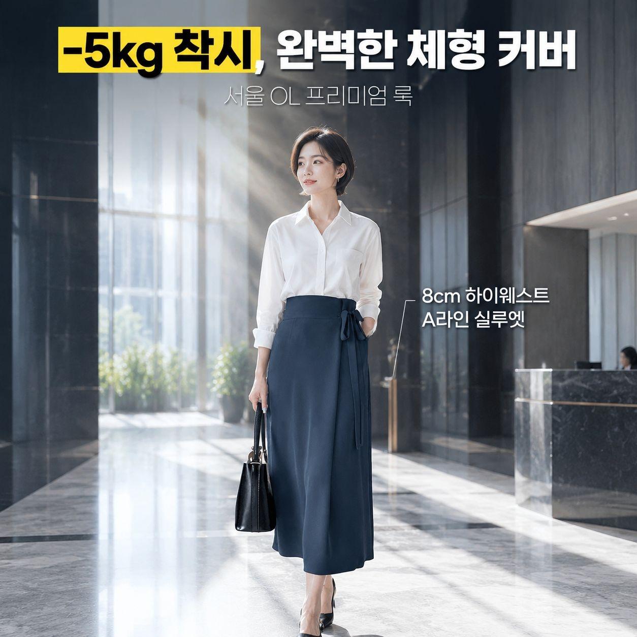 날씬해 보이는 하이웨스트 무지 스커트, 우아한 트임 랩스커트, 벨트 포함