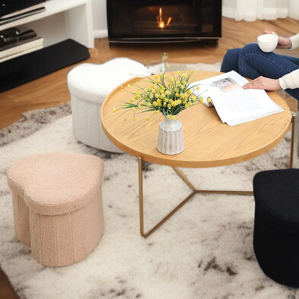 Puf organizador con forma de corazón y tela suave Teddy, ideal para el sofá