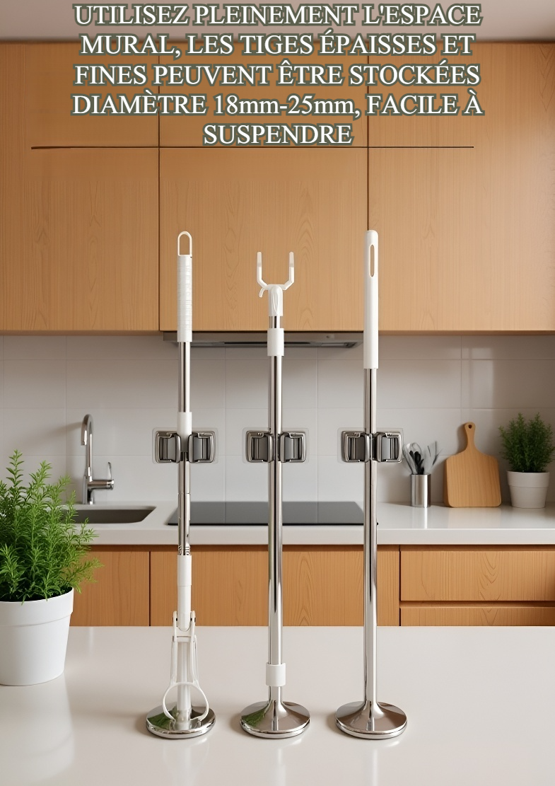 Support mural pour balai et outils de nettoyage