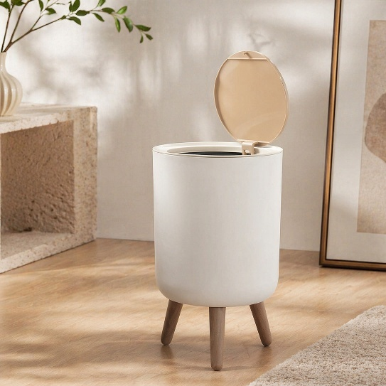 Tall Wooden Style No-Bend Trash Can