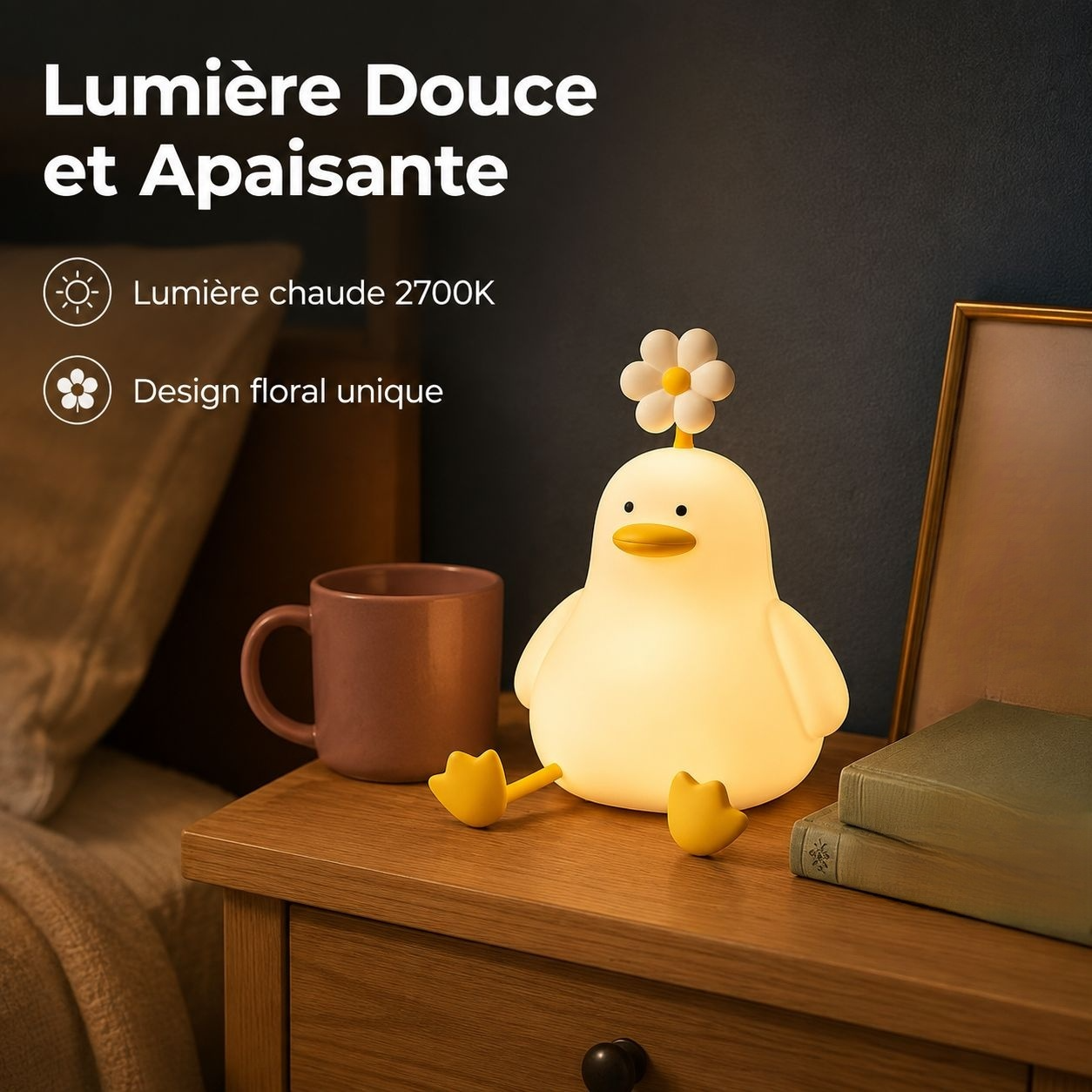 Canard fleur dormir avec petite veilleuse lit avec induction cadeau anniversaire enfant pat lampe jo