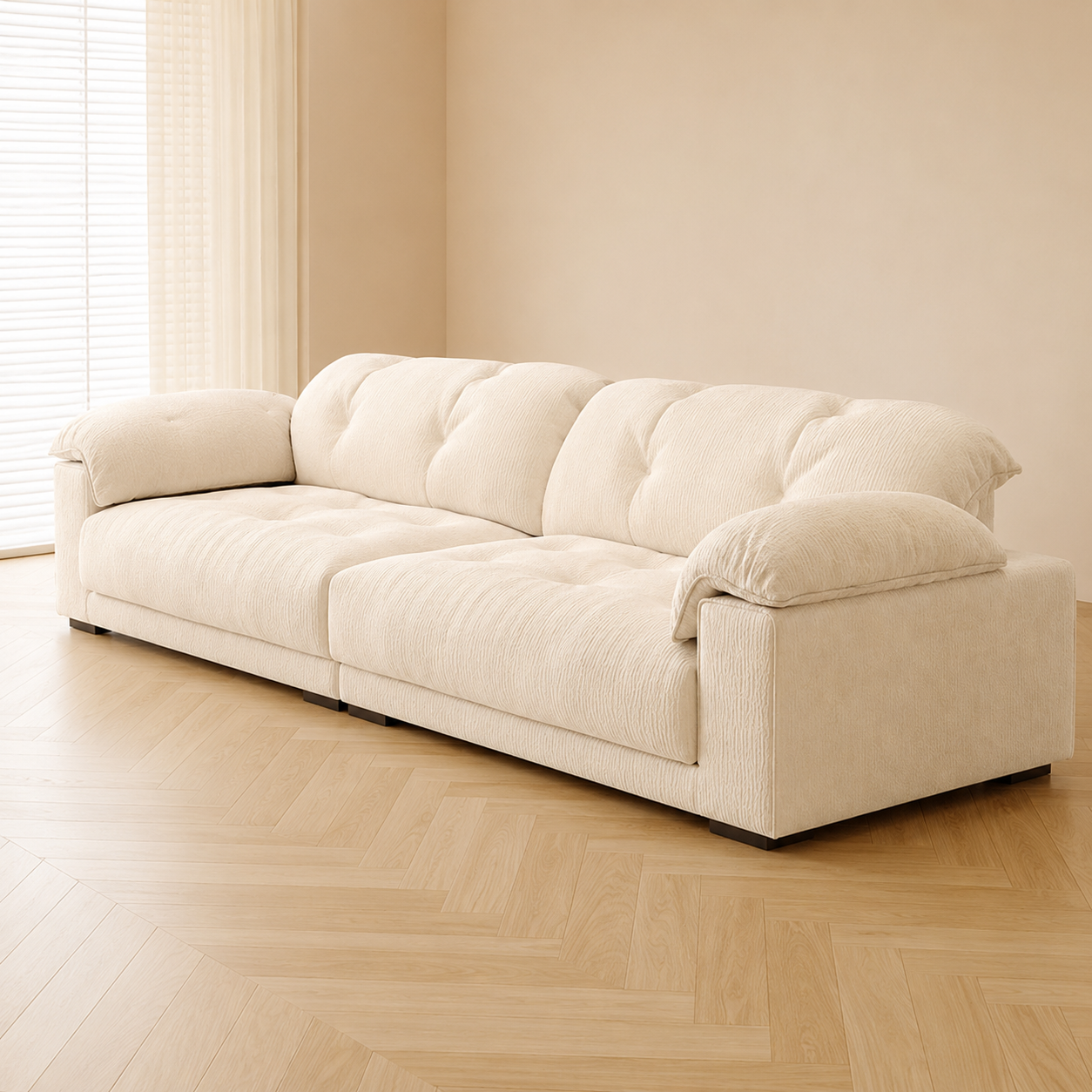 Modernes cremefarbenes Sofa im Wohnzimmer