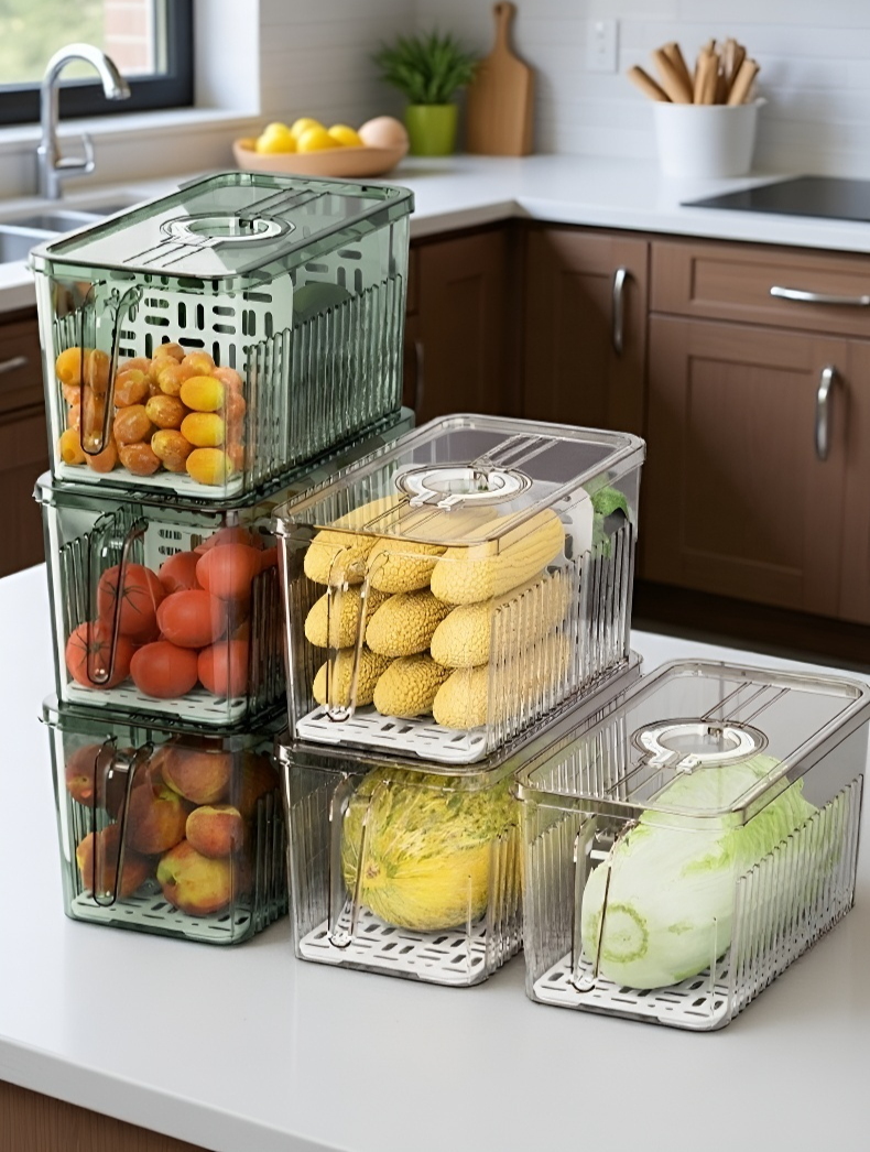 مستوعب تخزين شفاف لمطبخ حديث