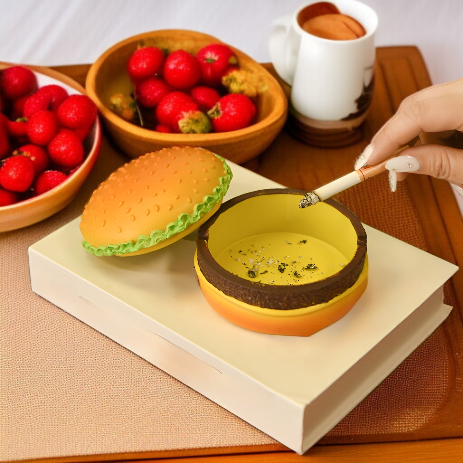 家用創意漢堡煙灰缸擺放效果