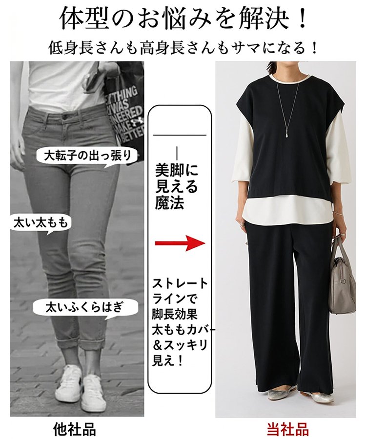 ゆったりハイウエストカジュアルワイドパンツ