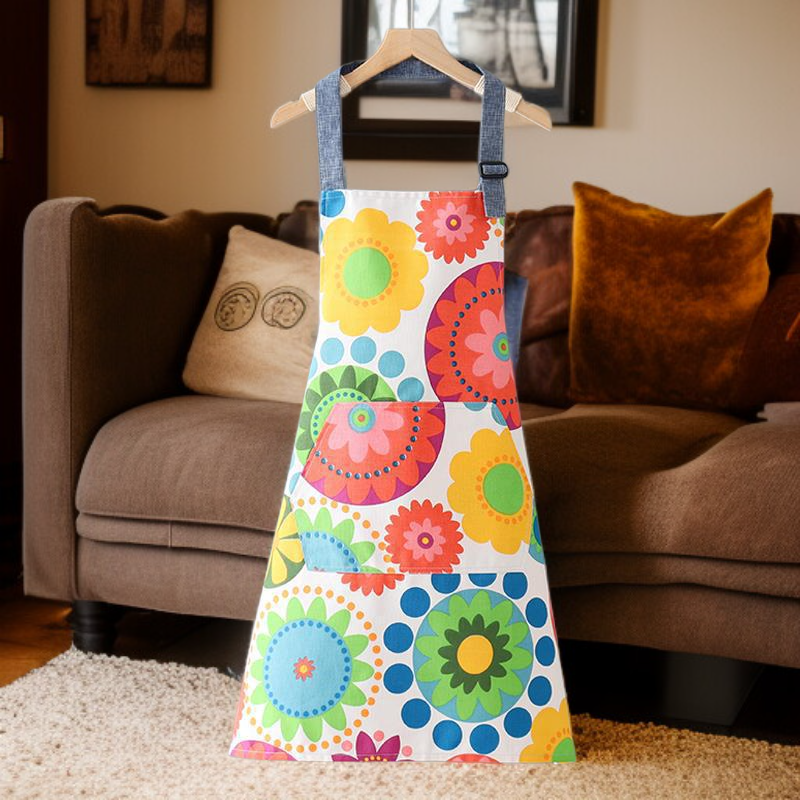 Delantal doméstico de lona de algodón con diseño de girasol para cocina