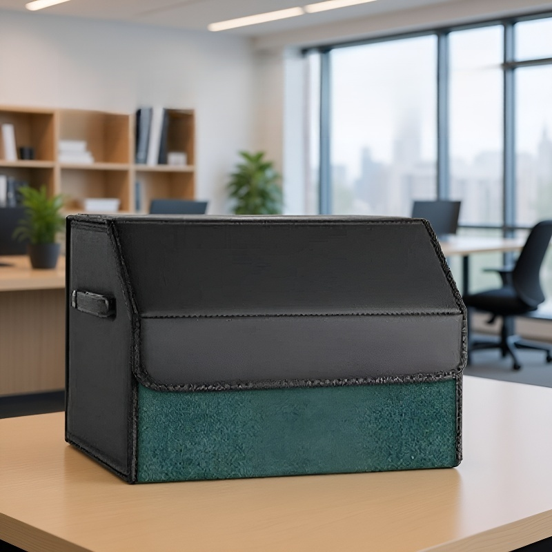 صندوق تخزين متعدد الوظائف بسعة كبيرة للسيارة، قابل للطي من الجلد لتنظيم وتخزين الأغراض في صندوق