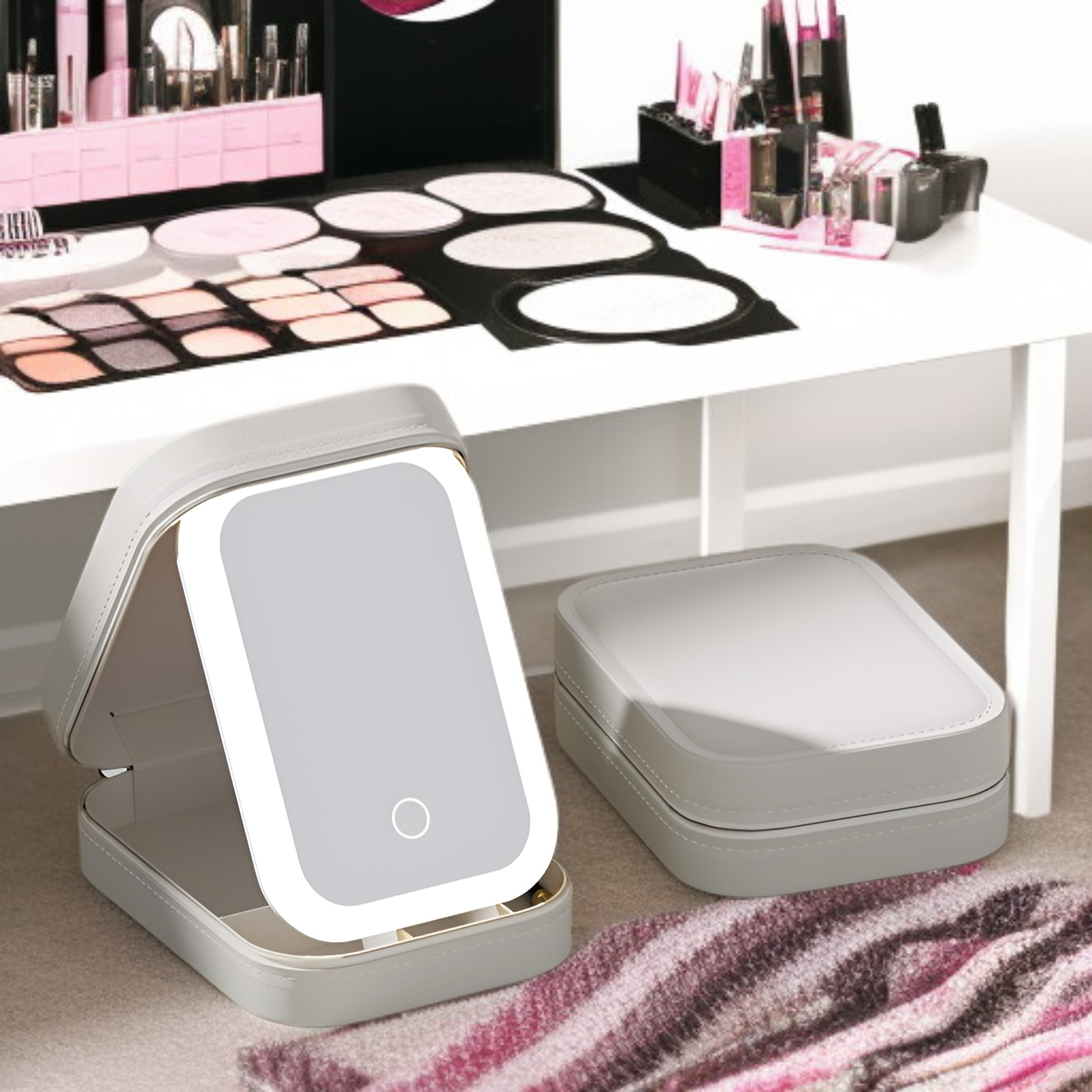 LEDミラーメイクボックス高級ジュエリーボックス収納ボックス