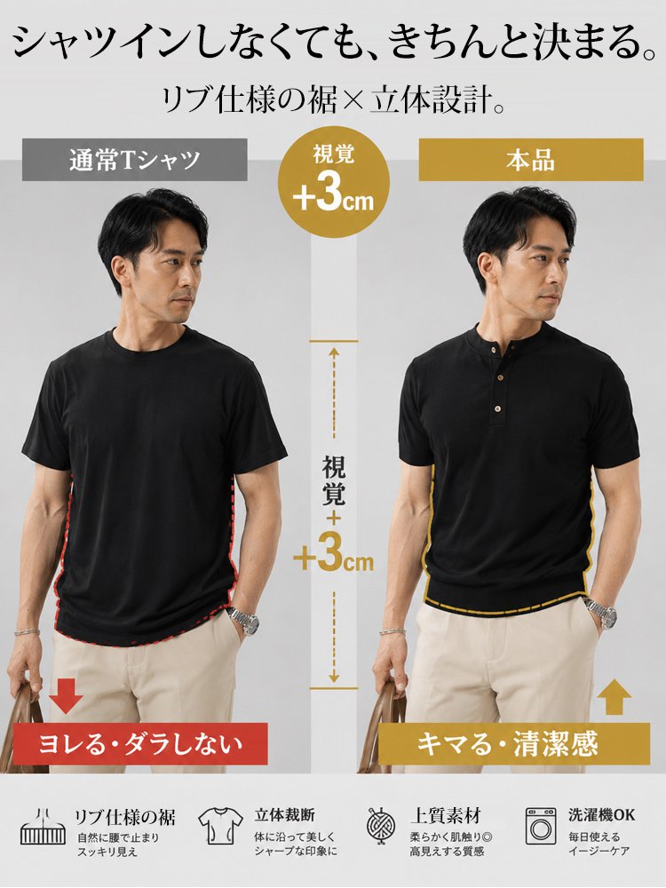 ヘンリーネック半袖Tシャツ