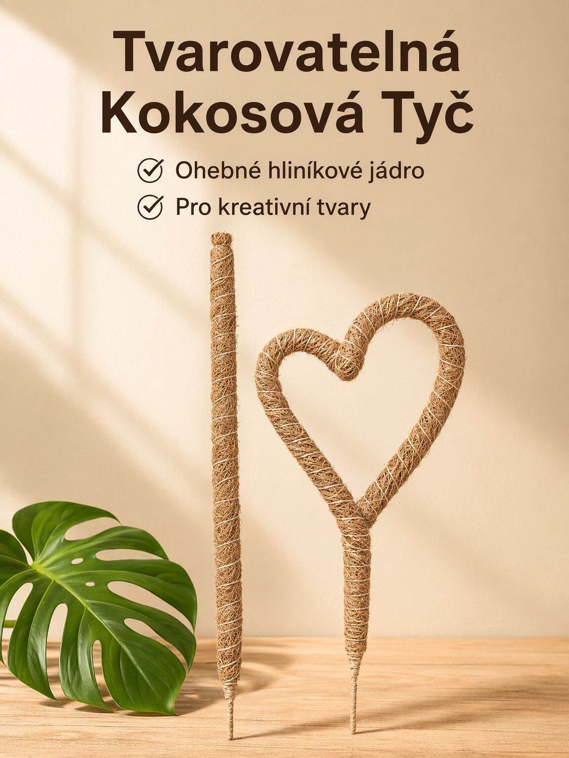 Opěrný kůl pro monstera, fixace sloupku pro zelenec, kokosový sloupek