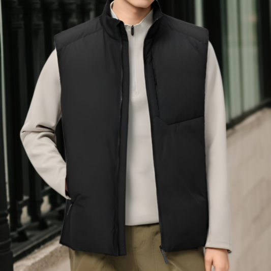 High-Quality White Duck Down Men's Stand Collar Vest - Thick