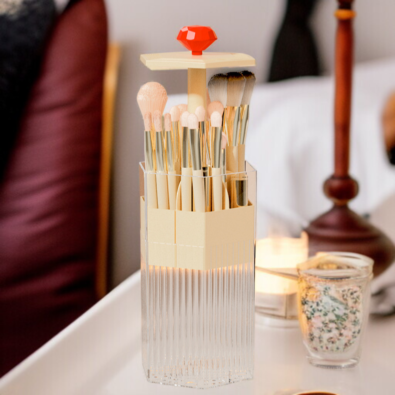 메이크업 브러쉬 수납 케이스 탁상 화장품 수납 케이스 방진 압착식 수납통 아이브로우 리프트 화장 케이스