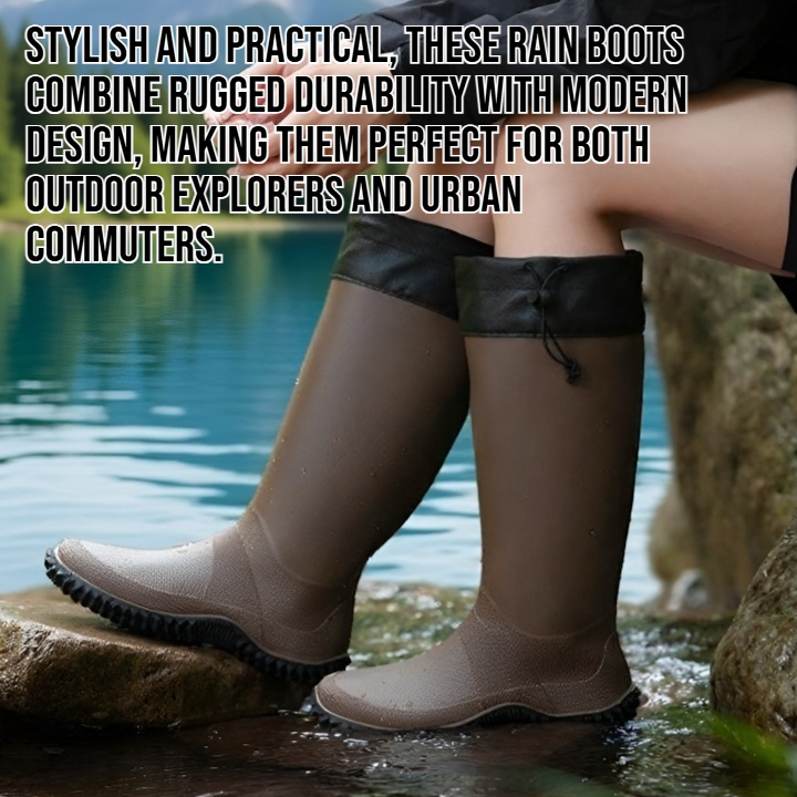 Foldable Rainforest Hiking Anti-slip Mid-calf Rain Boots front view