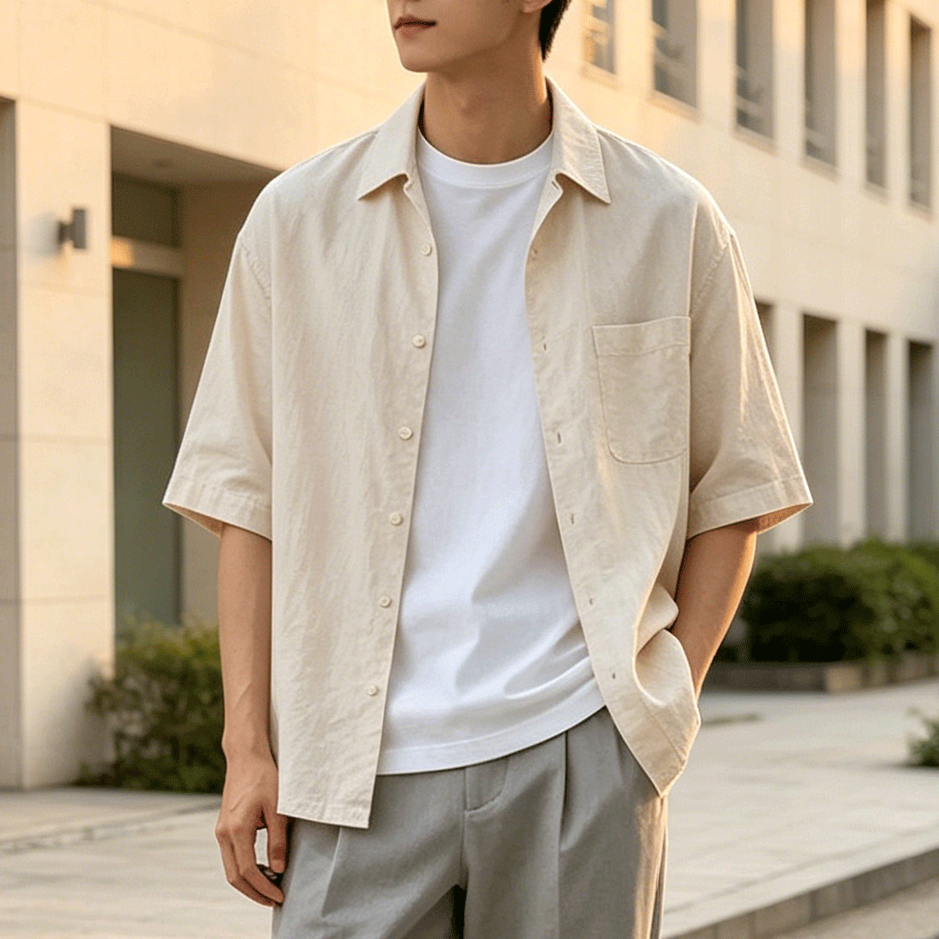 여성용 솔리드 셔츠 스타일링 예시
