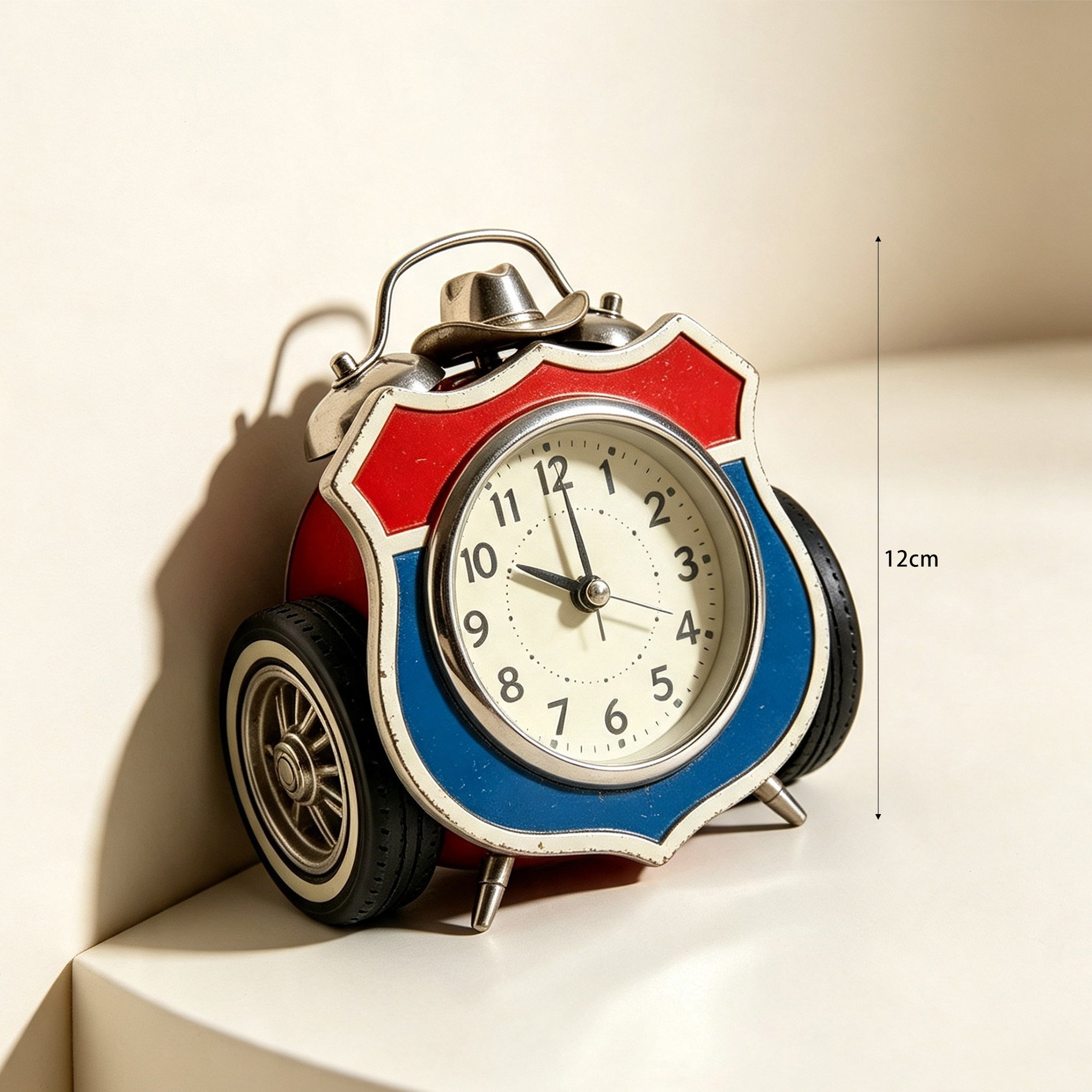 Close-up of retro alarm clock's face design
