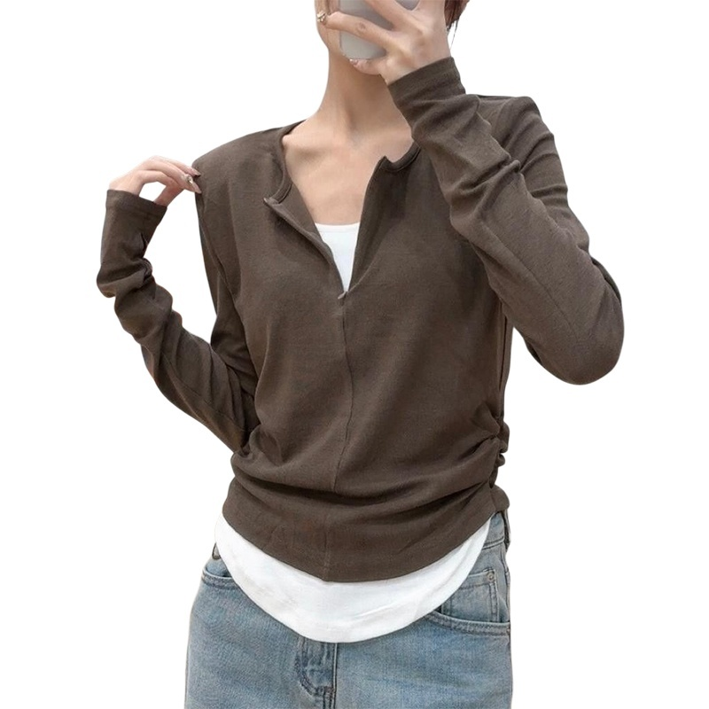 純色顯瘦假兩件上衣