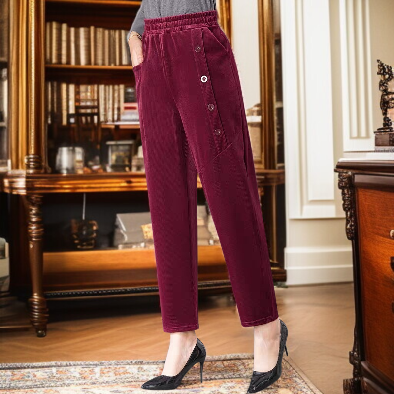 カジュアルパンツ レディース 中綿入り とろみ コーデュロイ ハイウエスト ストレートレッグ あったか ゆったり カジュアルパンツ