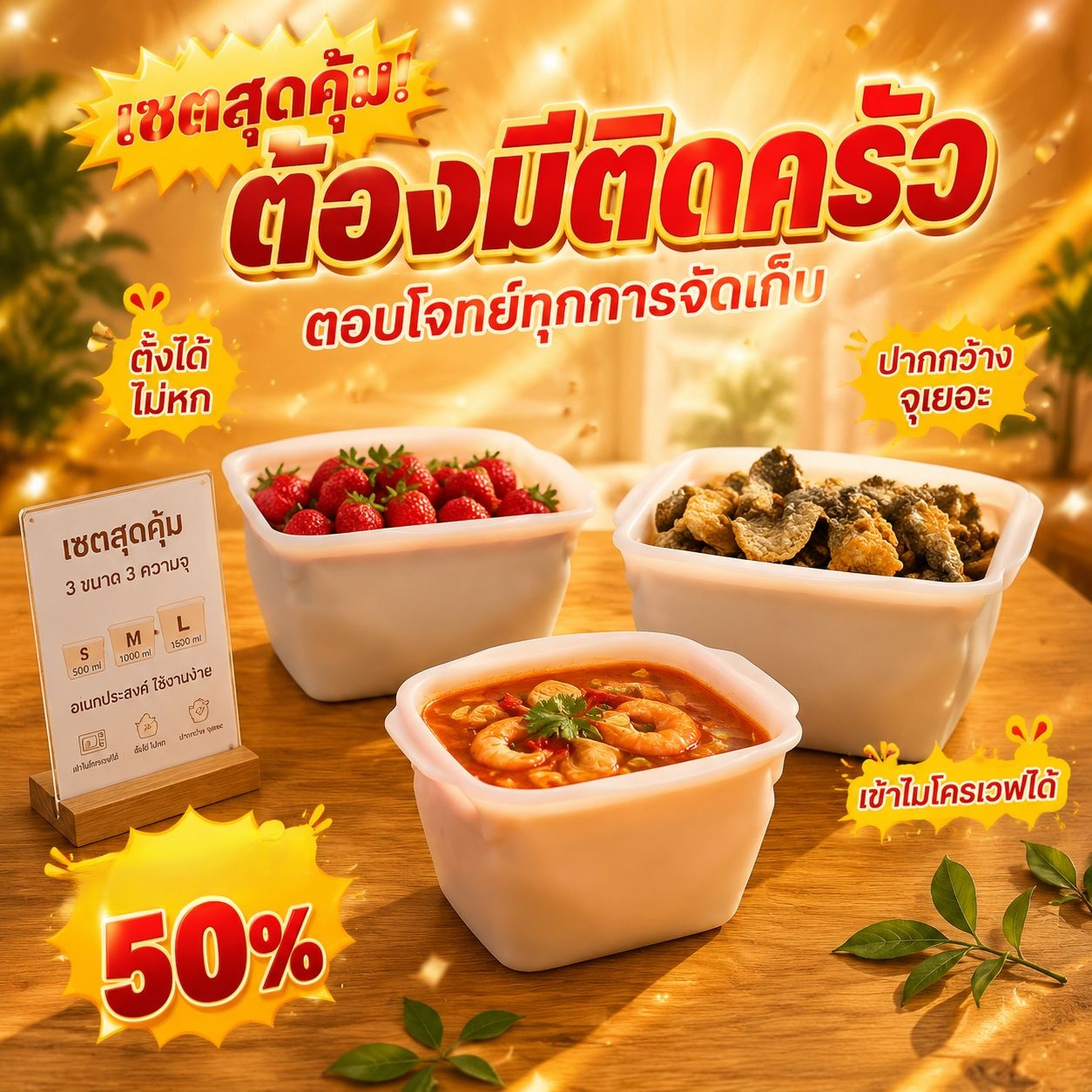 ถุงซิลิโคนเก็บอาหารขนาดใหญ่ ใช้ซ้ำได้