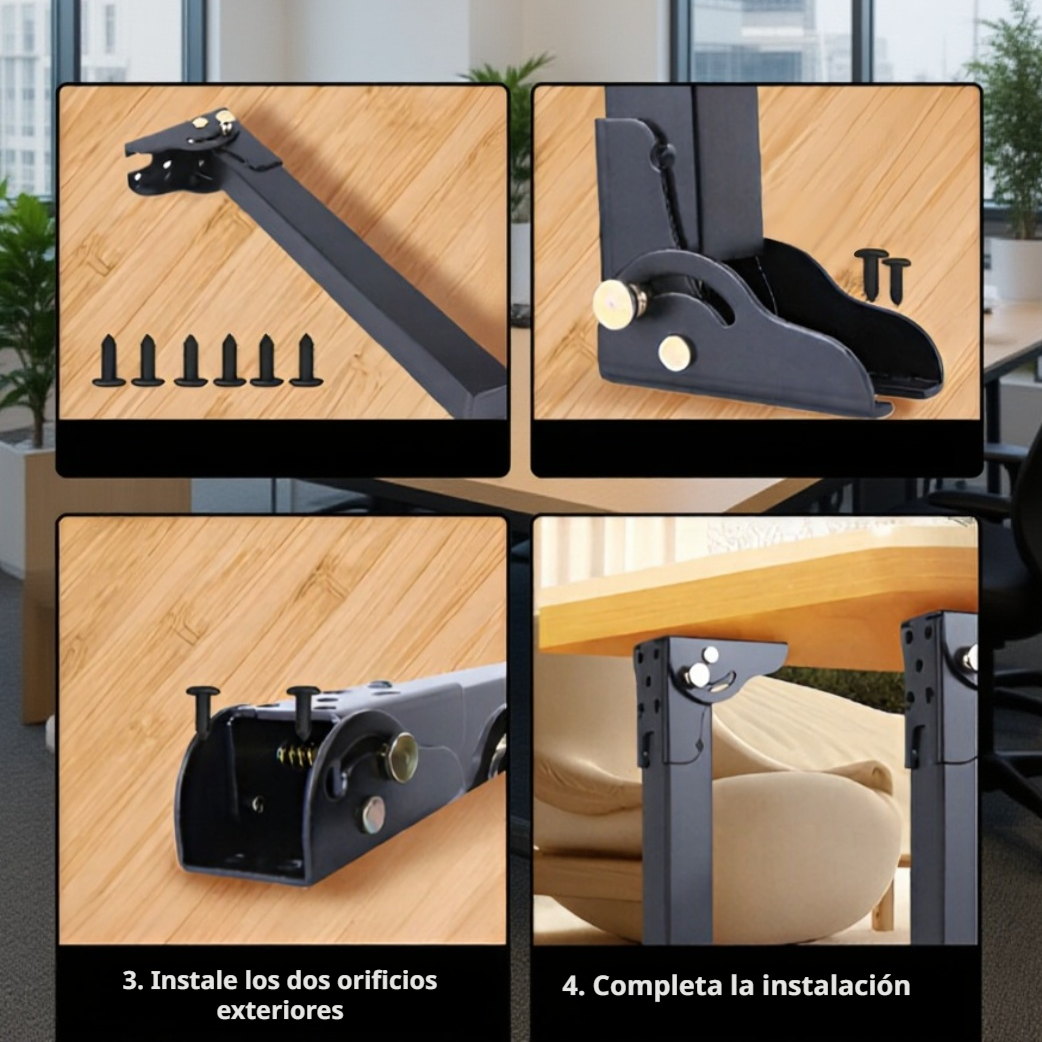 Mesa plegable con patas de soporte abatibles 90°