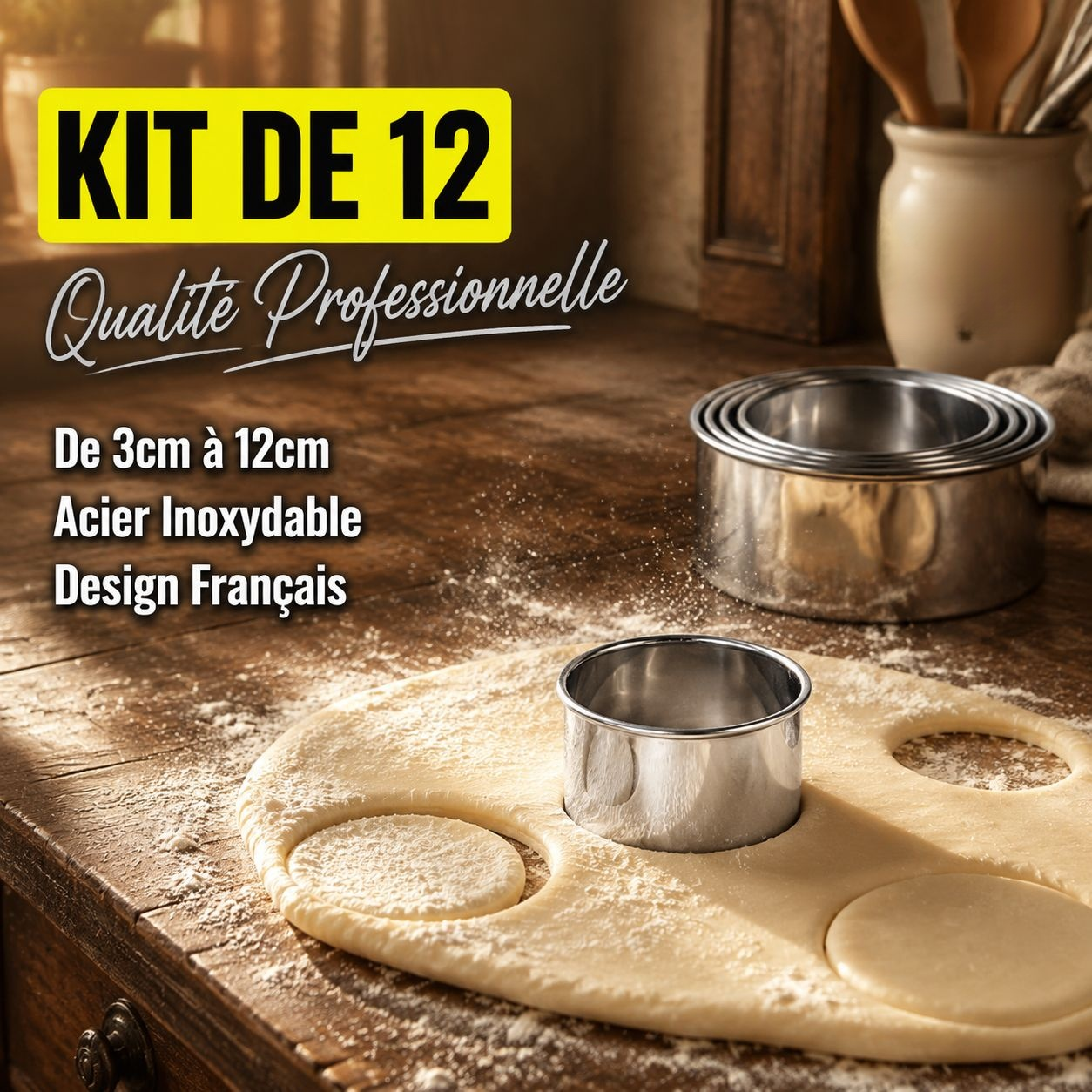 Lot de 12 découpoirs à biscuits ronds en acier inoxydable, pour gâteaux et desserts