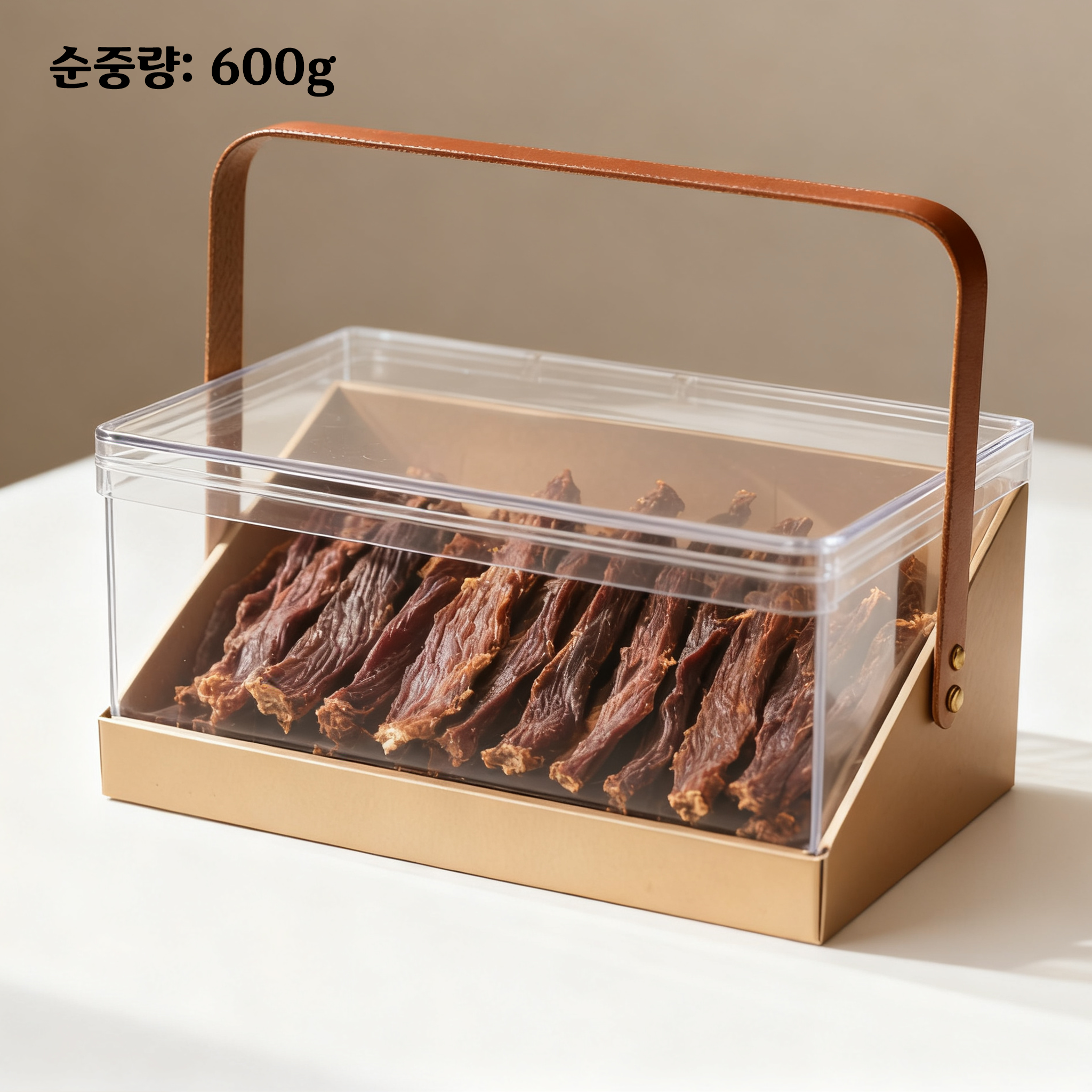 쫄깃한 식감의 전통 소고기 육포 클로즈업