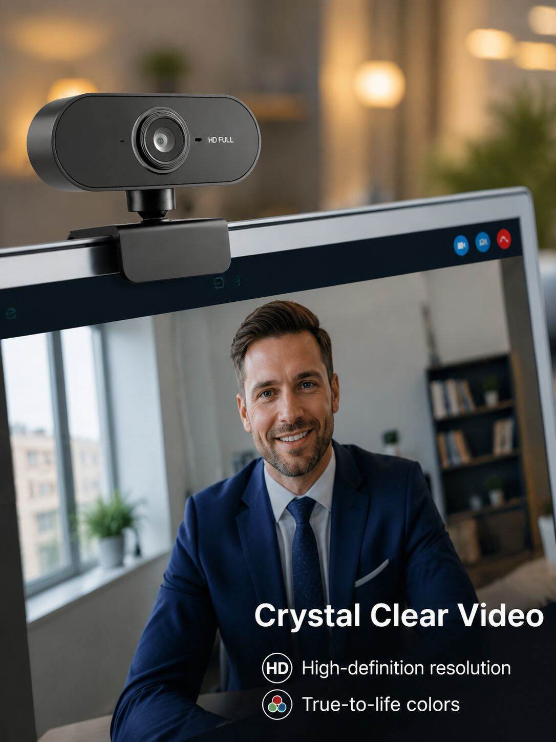 HD 1080P 2K USB Webcam for Desktop/Laptop Live Streaming Online Classes
