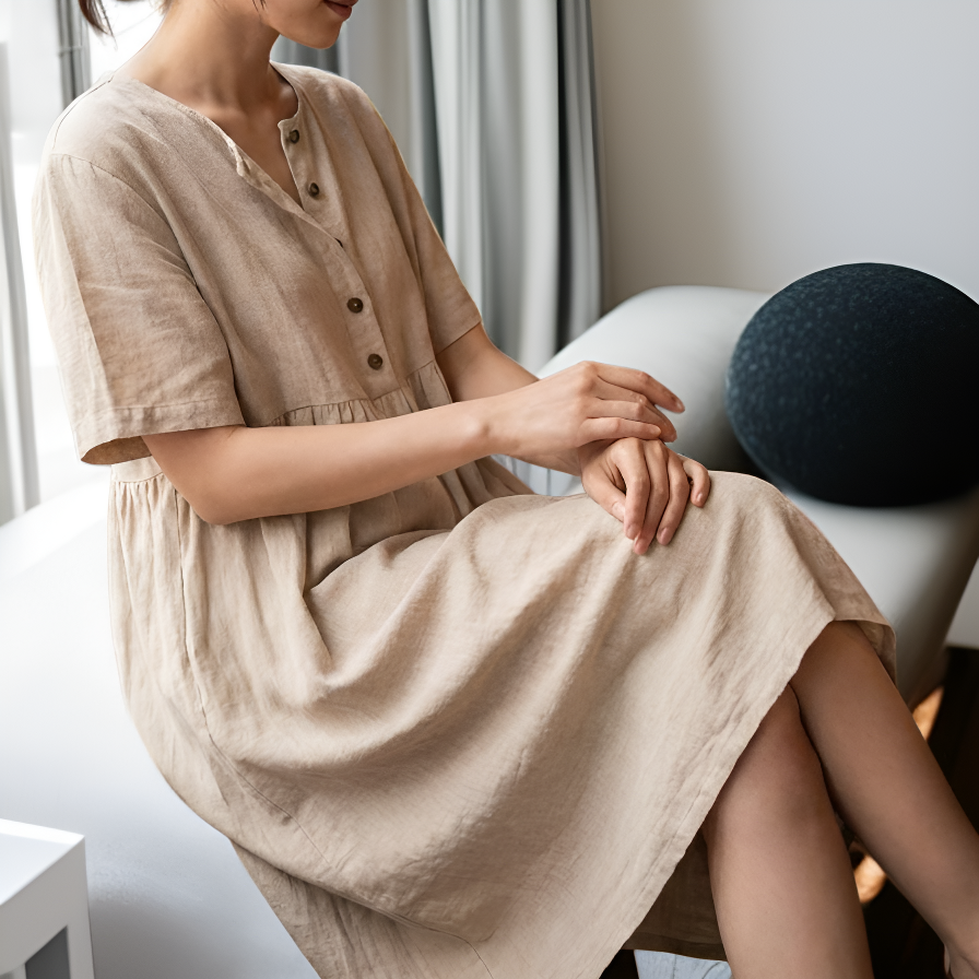 夏のカラフルスリム綿麻ロングワンピースレディース新作半袖欧米風