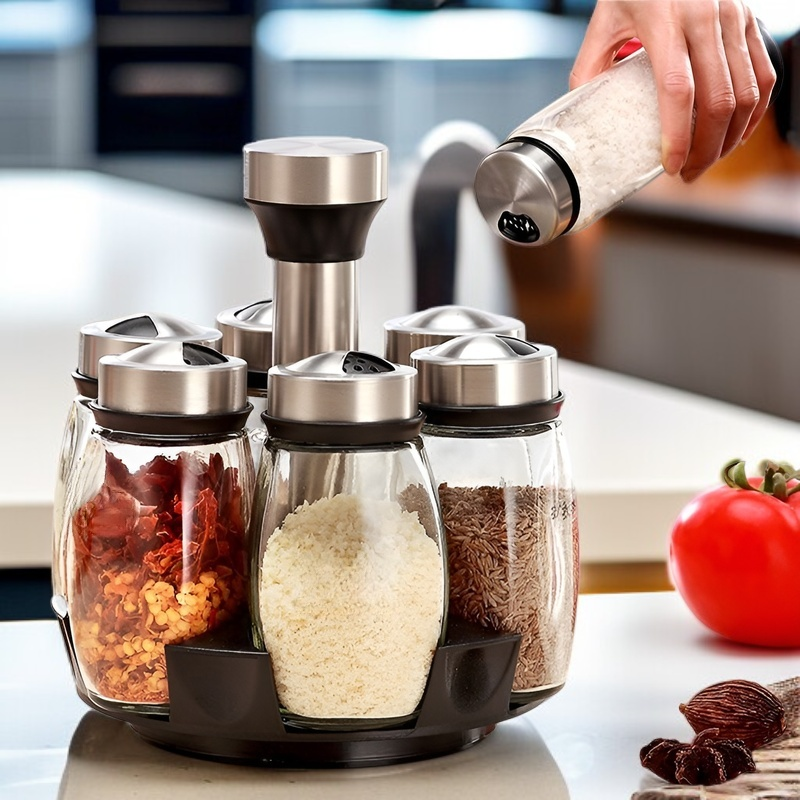 回転式ステンレスガラス調味料瓶、キッチンやバーベキューに最適