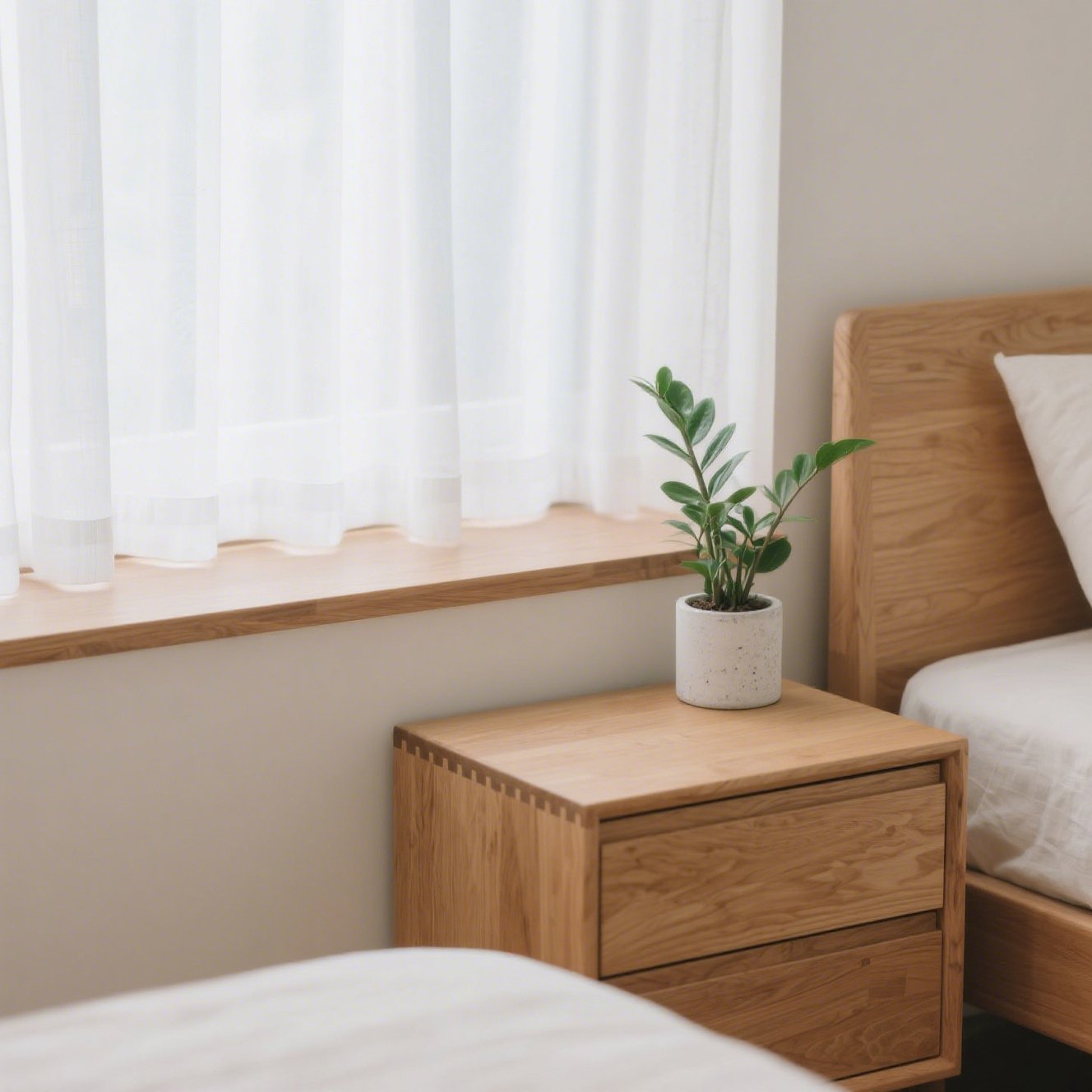 シンプルデザインのベッドサイドテーブル
