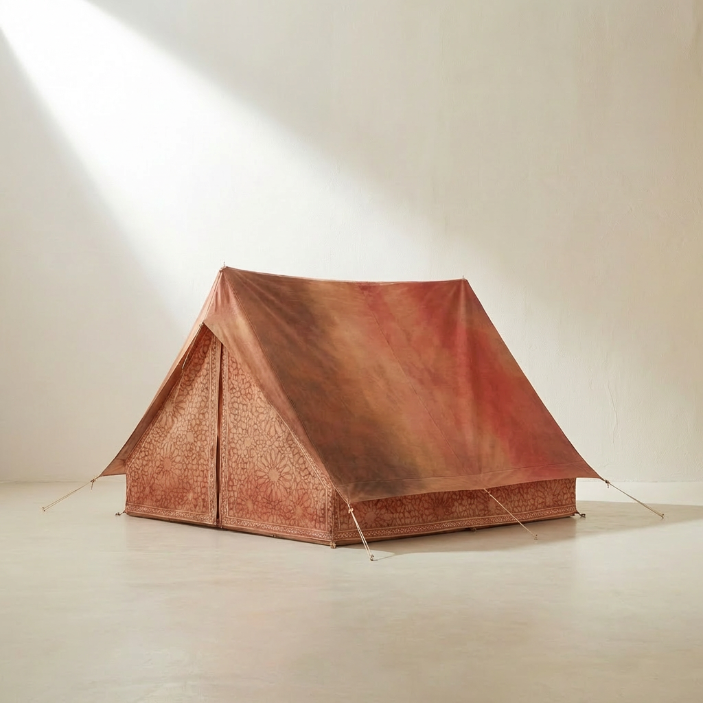 Vista interior de la tienda de campaña al aire libre