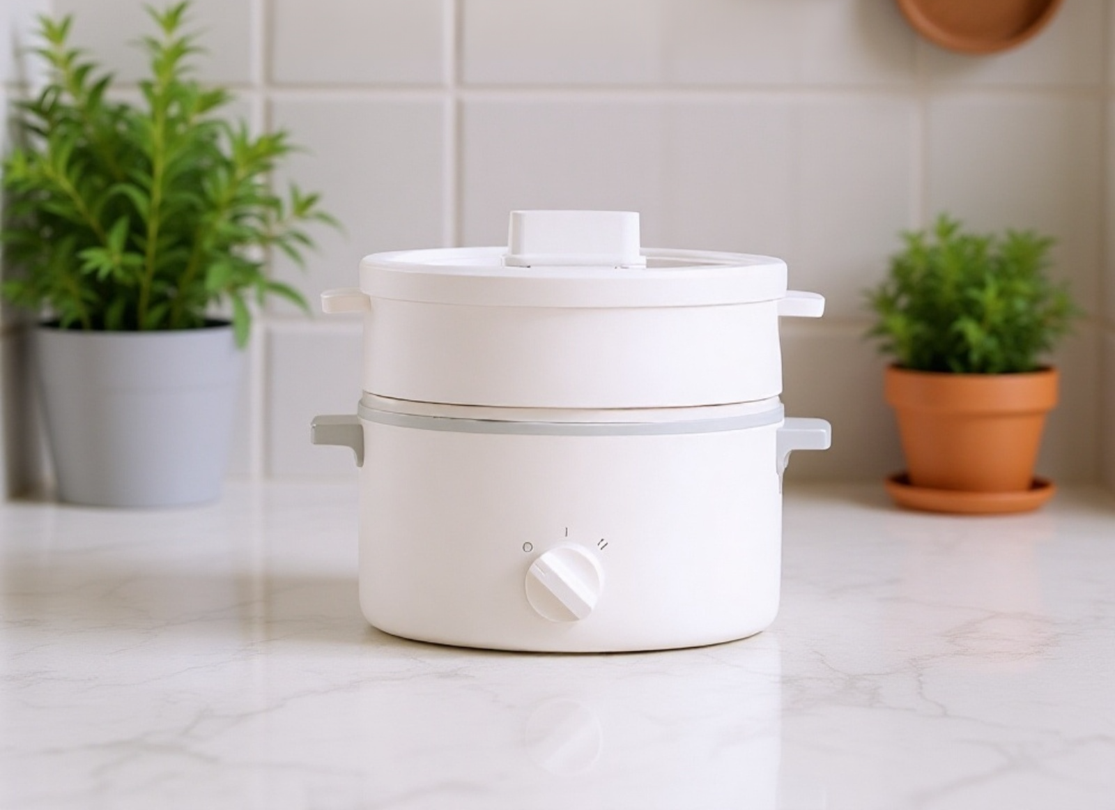 찜기 바구니로 야채를 찌는 모습