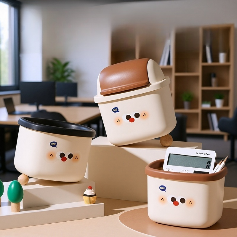 Niedlicher Desktop-Mülleimer, hoch aussehender Studentenwohnheim-Mini-Papierschrott-Aufbewahrungseim