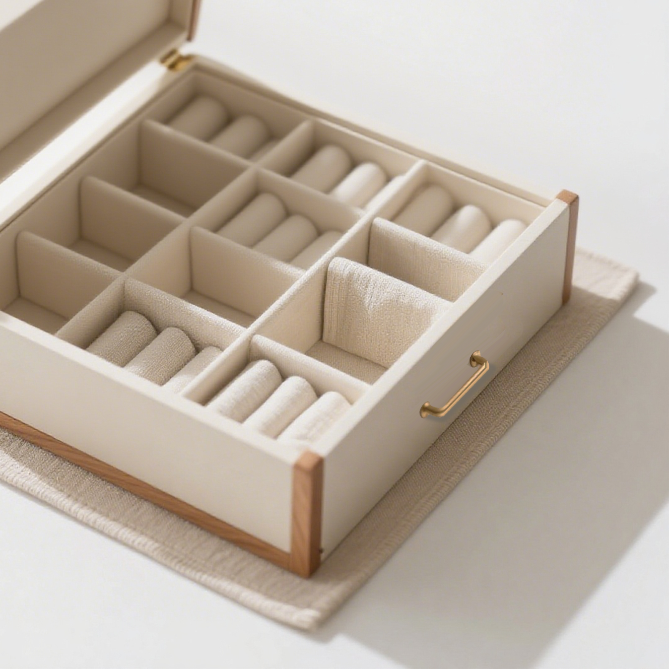 Interior de la caja de joyas vintage con compartimentos